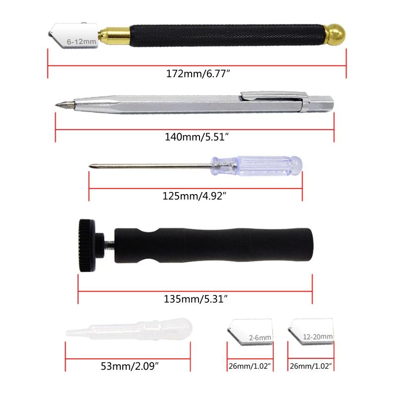 Glass Cutter Tool Set 2mm-20mm Pencil Style Oil Feed Tip with Oil Dropper Screwdriver Blades for Cutter Mirror Ceramics