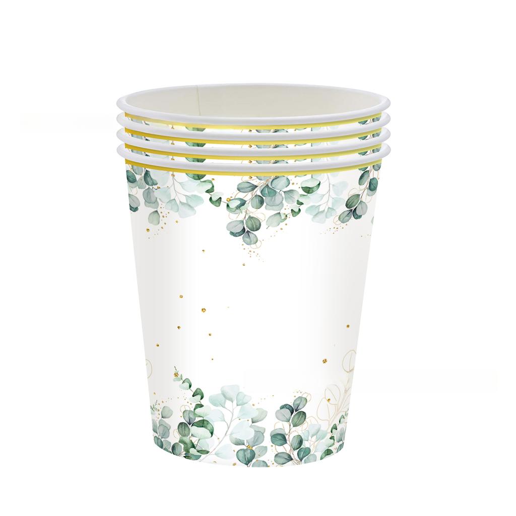 20pcs Minimalist Eucalyptus Leaf Sage Paper Plate Paper Cup Disposable Tablecloth Wedding Party Party Decoration Birthday