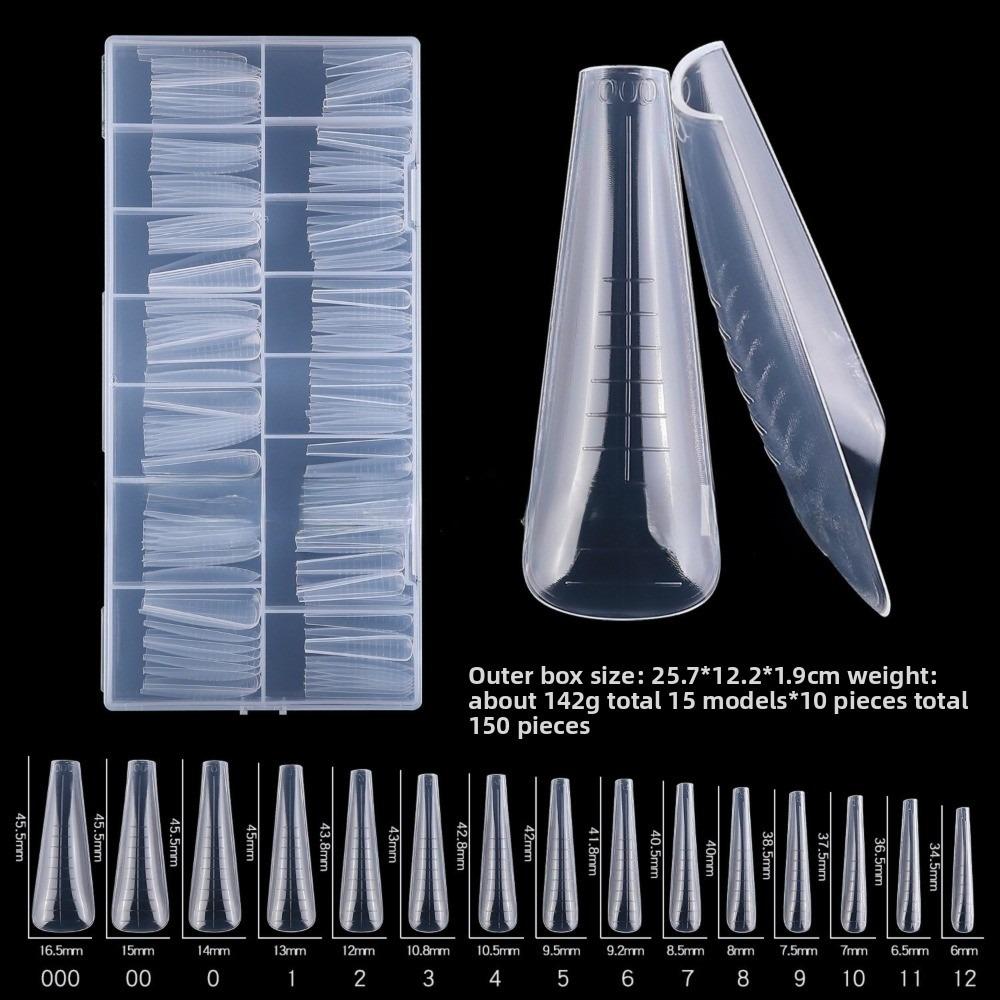 150 Stück Sargform Sandwich Nagelformen Mandelform Spurlos Doppelseitige Falsche Nägel mit Hilfslinie Klar Verlängerung