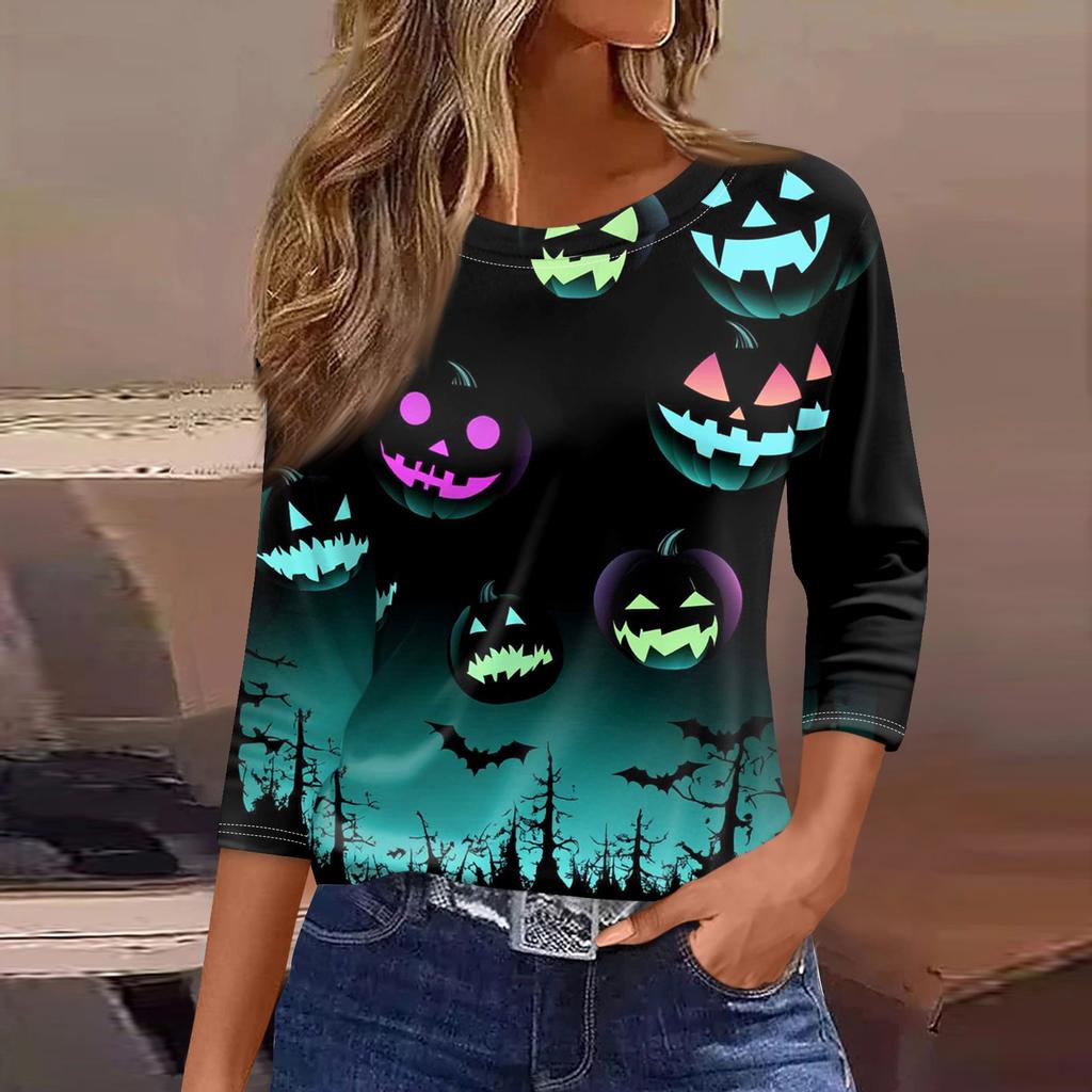 Women's T Shirt Tee Fashion Casual Round Neck 3/4 Sleeve Loose Printed T-Shirt Ladies Top