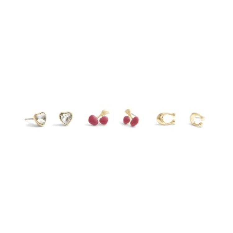 Coach Iconic Cherry Heart Electroplated Brass Enamel Glass Cubic Zirconia Titanium Column Earrings Women earrings Multicolor CO294 Basic Packaging-Box Not Included,F,Multicolor