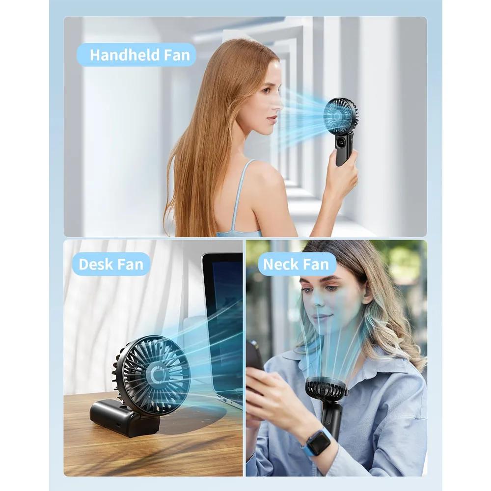 Handheld Fan Foldable Portable Fan with LED Display 3000mAh Battery Operated Mini Hand Held Fan for Travel Beach Outdoor Fanatec