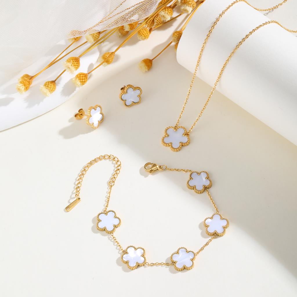 Ensemble collier, bracelet, boucles d'oreilles couleur Or 18 carats pour femmes, Pendentif fleur en acier inoxydable, Cadeau d'anniversaire pour Maman, Épouse, Petite amie