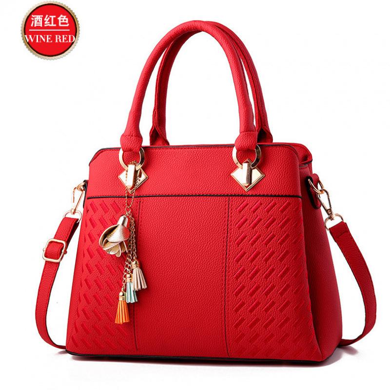 

Textured bag new pu large capacity mother handbag shoulder messenger bag middle-aged women s bag bags бордовый