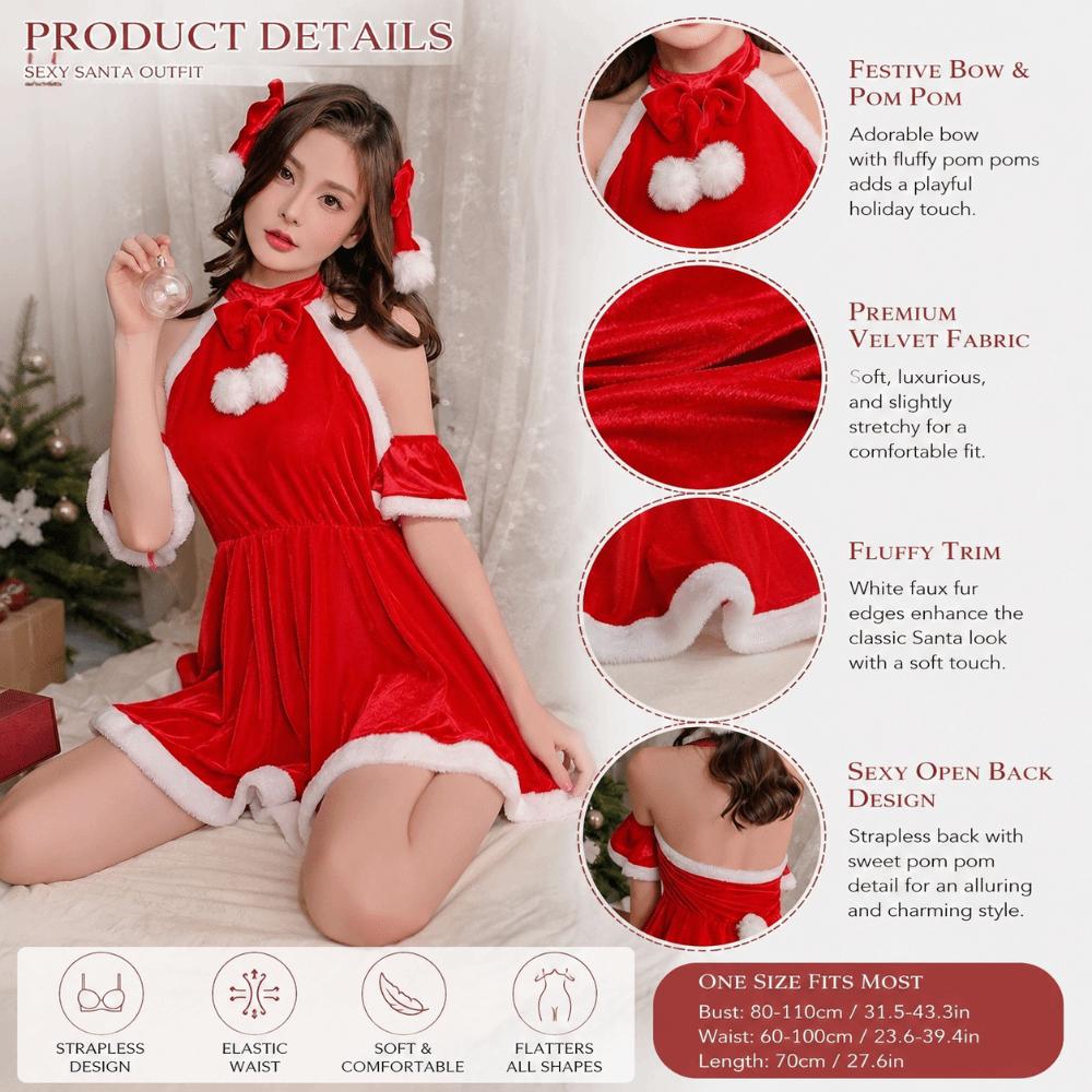 Santa Hat Christmas Dress Set Gold Velvet Christmas Perform Costume Bunny Girl Costume  Xmas Suit