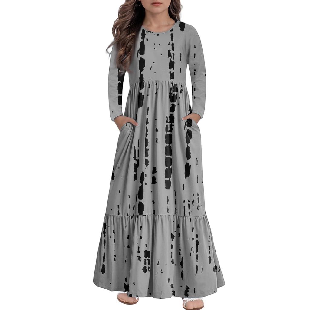 Girls' Maxi Dress Casual Holiday Dresses - Long Sleeve Dress With Pockets For 4-14Y