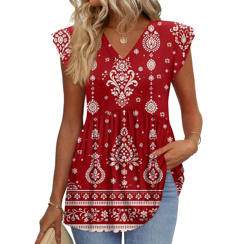 Womens Tops Fashionable V-neck Ruffled Sleeve Short-sleeved T-shirt Business Blouses