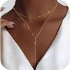 Lariat Gold Necklace for Women, 14k Gold Plated/Stainless Steel Silver Y-Shaped Pendant Trendy Beaded Chain Drop Necklaces Gifts