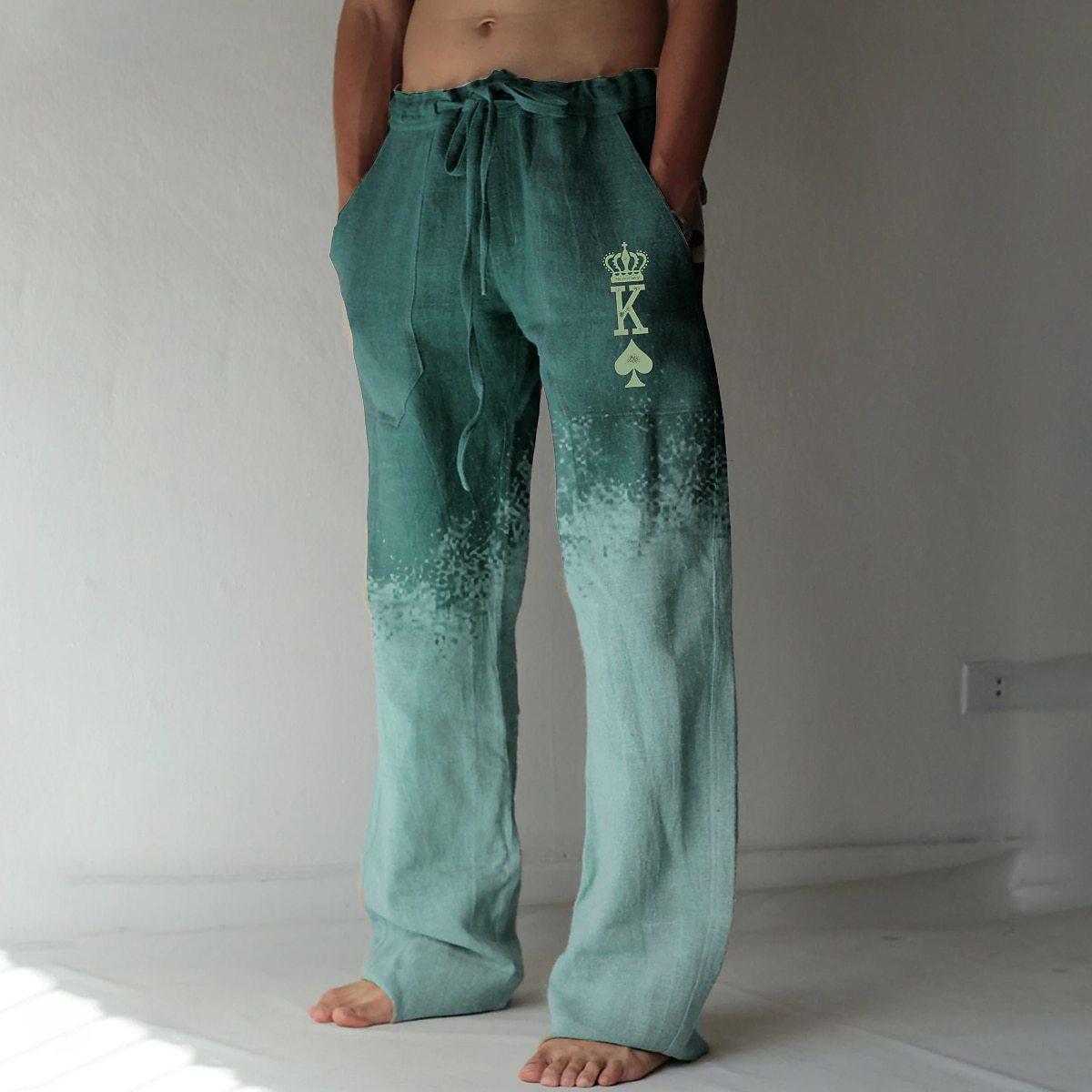 

Мужские летние брюки, пляжные брюки, эластичный пояс на шнурке, 3D-принт, графические принты, Cross Comfort, повседневные уличные брюки M синий/зелёный