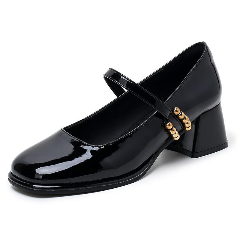 Coarse Heel Mary Jane Single Shoes Women's Spring Waterproof Platform Middle Heel Versatile Silver High Heels Shoes Style