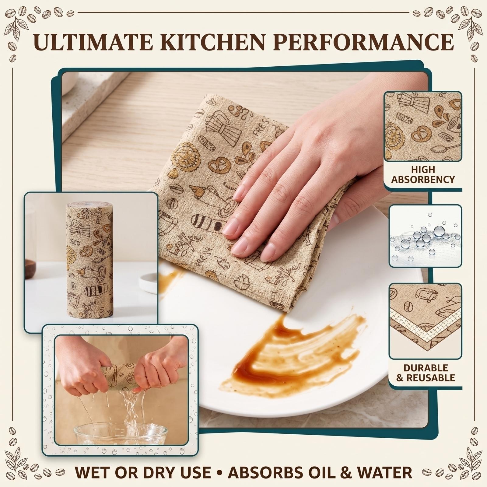 

Tearable Kitchen Cleaning Cloths - Oil-absorbing Rolls, Wet And Dry Use, Suitable For Stovetops And Countertops. One Size