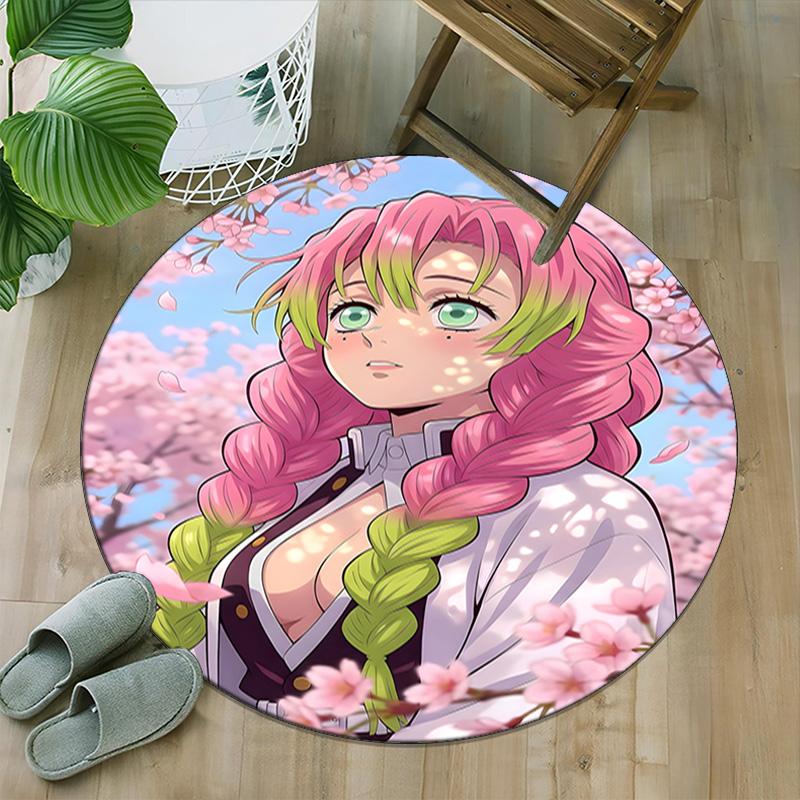 1pc Mitsuri Kanroji Carpet, Round Rug, Comfortable, Suitable for Entryways, Living Rooms, Office, And Bedrooms, Christmas Decoration