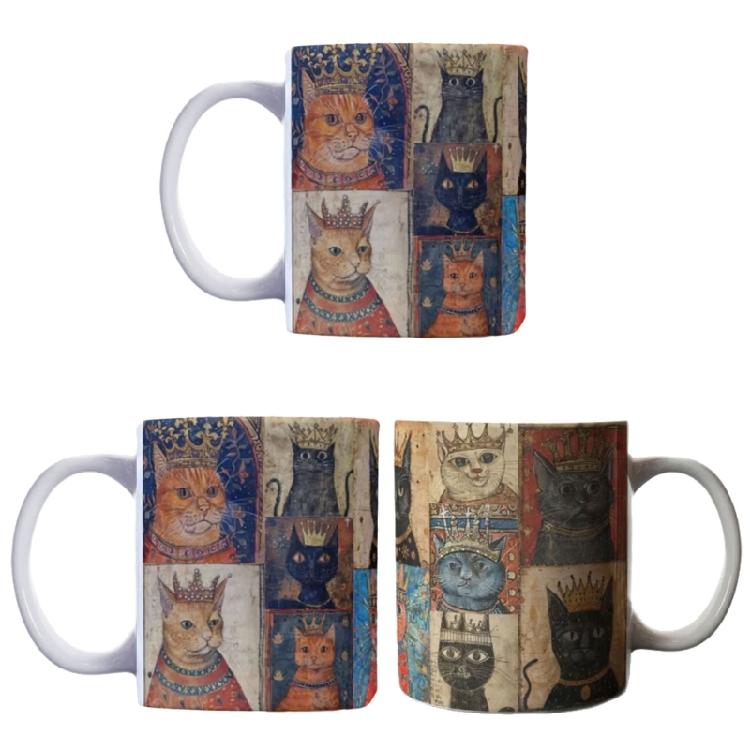 Medieval Cats Pattern Mug With Handle Heat Resistant Afternoon Teas Mug Drinking Cup for Coffee Teas Milk Enduring
