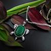 Silver 925 Beautiful Pendant With Chain 97.00 Ct Natural Turtle Fancy Green Jade P-2073-S