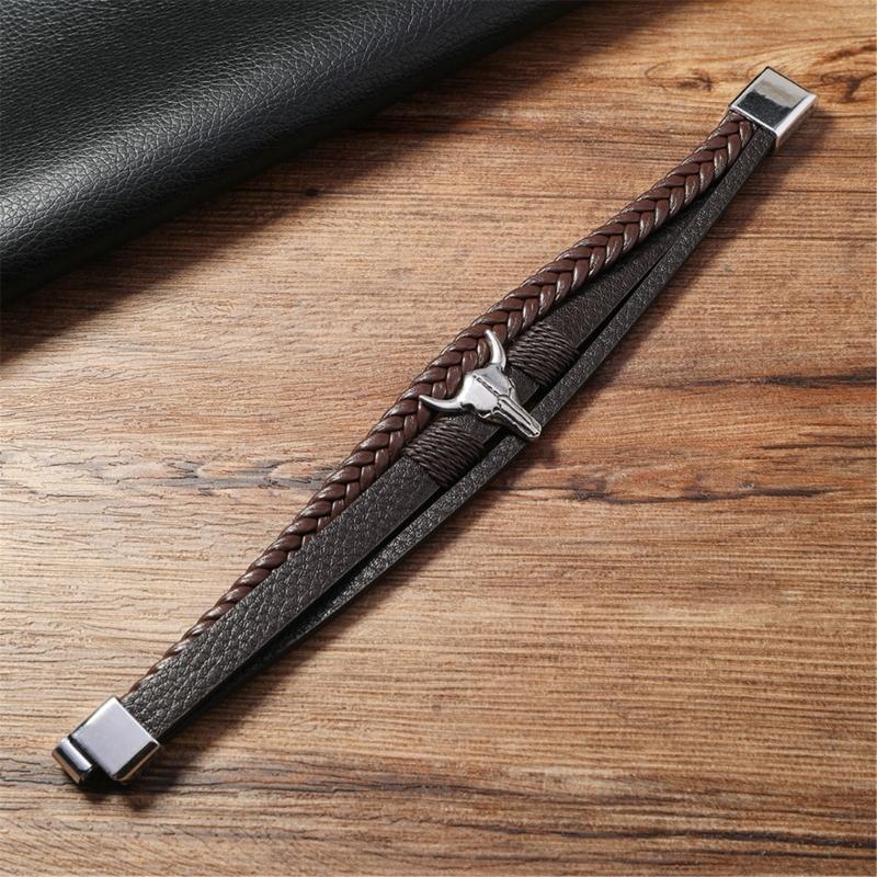 Unisex PU Leather Wristband Lightweight Retro Style Bracelet Daily Comfort Handmade PU Leather Chain Bracelet