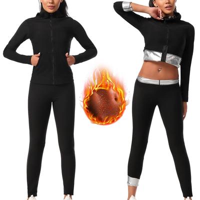 Damen Langarm Reißverschluss Yoga Set: Kapuzen-Saunaanzug für Fitness & Laufen
