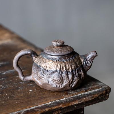 200ml Vintage Coarse Pottery Teapot with Gilded Tree Stump Design for Home Use Kung Fu Tea Set
