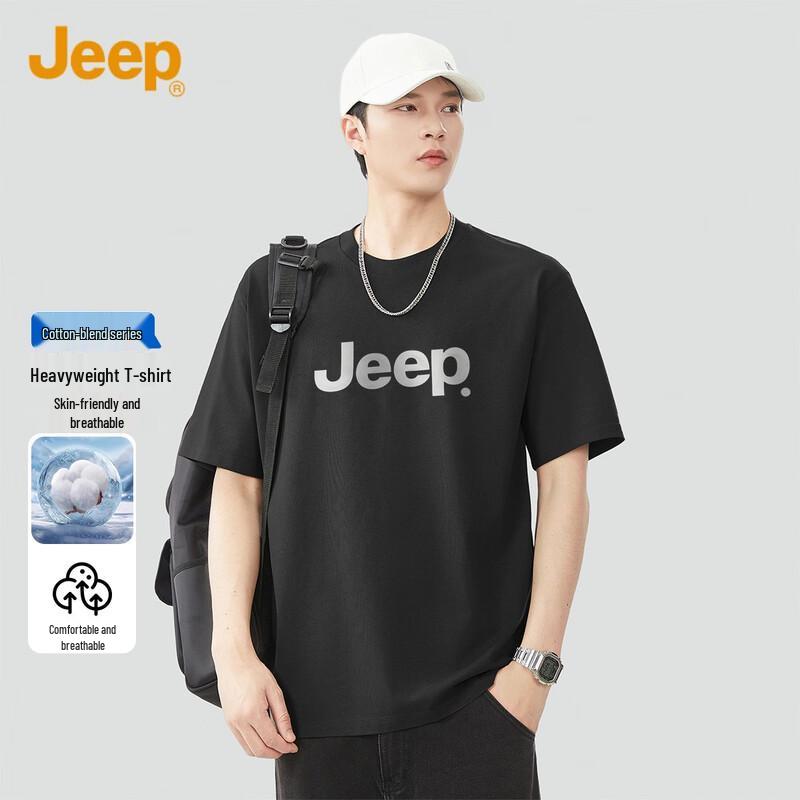 

JEEP Men s Solid Color Casual Short Sleeve T-Shirt with Logo 3XL