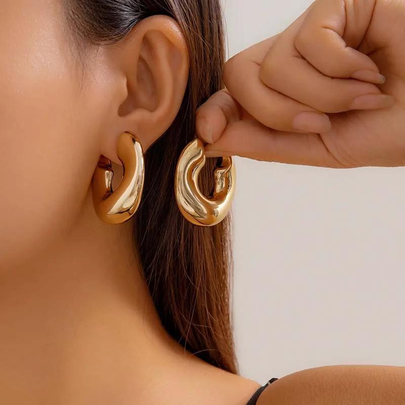 

Vintage Metal Thick C-shaped Hoop Earrings for Women Punk Hip Hop Gold Color Irregular Round Earrings Party Jewelry Gift