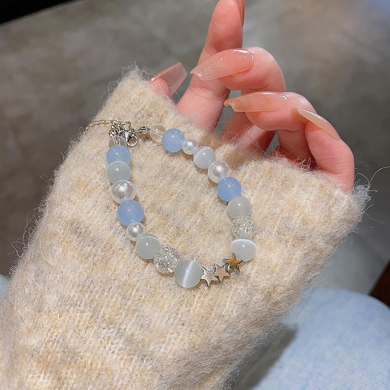 Bracelet Exquis en Opale et Perles Pour Femmes Élégant Pendentif Étoile Bracelets Réglables Bijoux d'Amitié Cadeaux