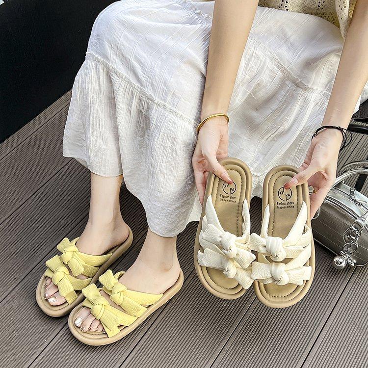French Platform Slippers Women's Outer Wear 2025 Summer New with Skirt Versatile Fairy Style Bow Word Sandals