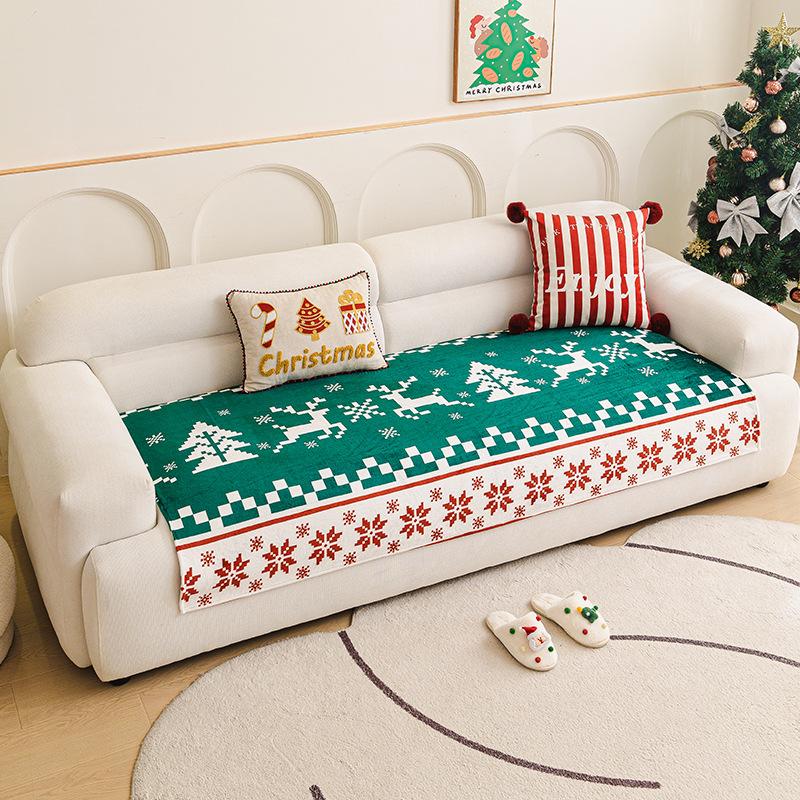 Winter Christmas Flannel Sofa Cover Anti-Slip All-Inclusive Universal Sofa Cover for In One Straight Row Sofa Cushion Decor Home