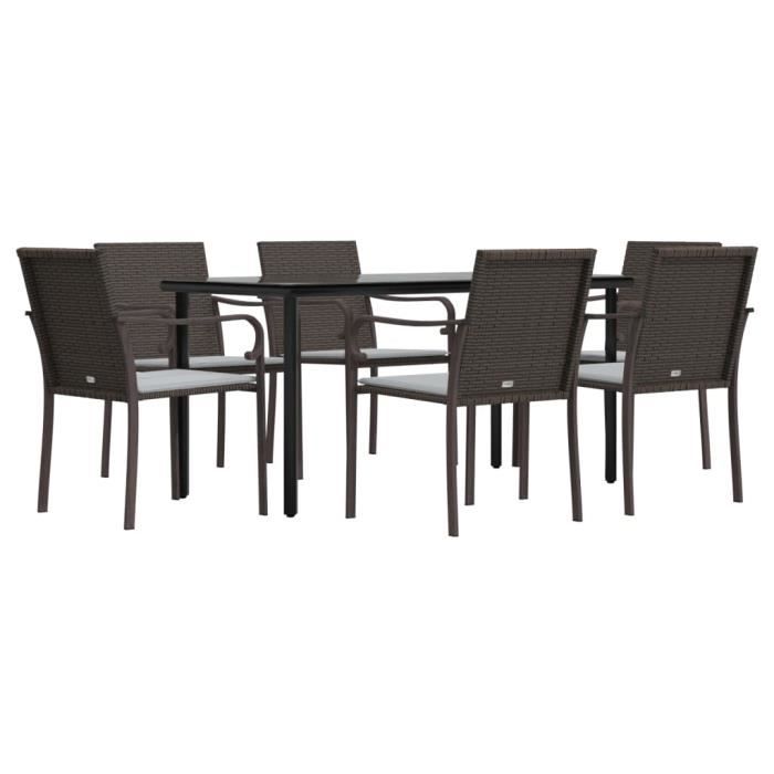VidaXL Ensemble à manger de jardin 7 pcs coussins résine tressée acier 3186962