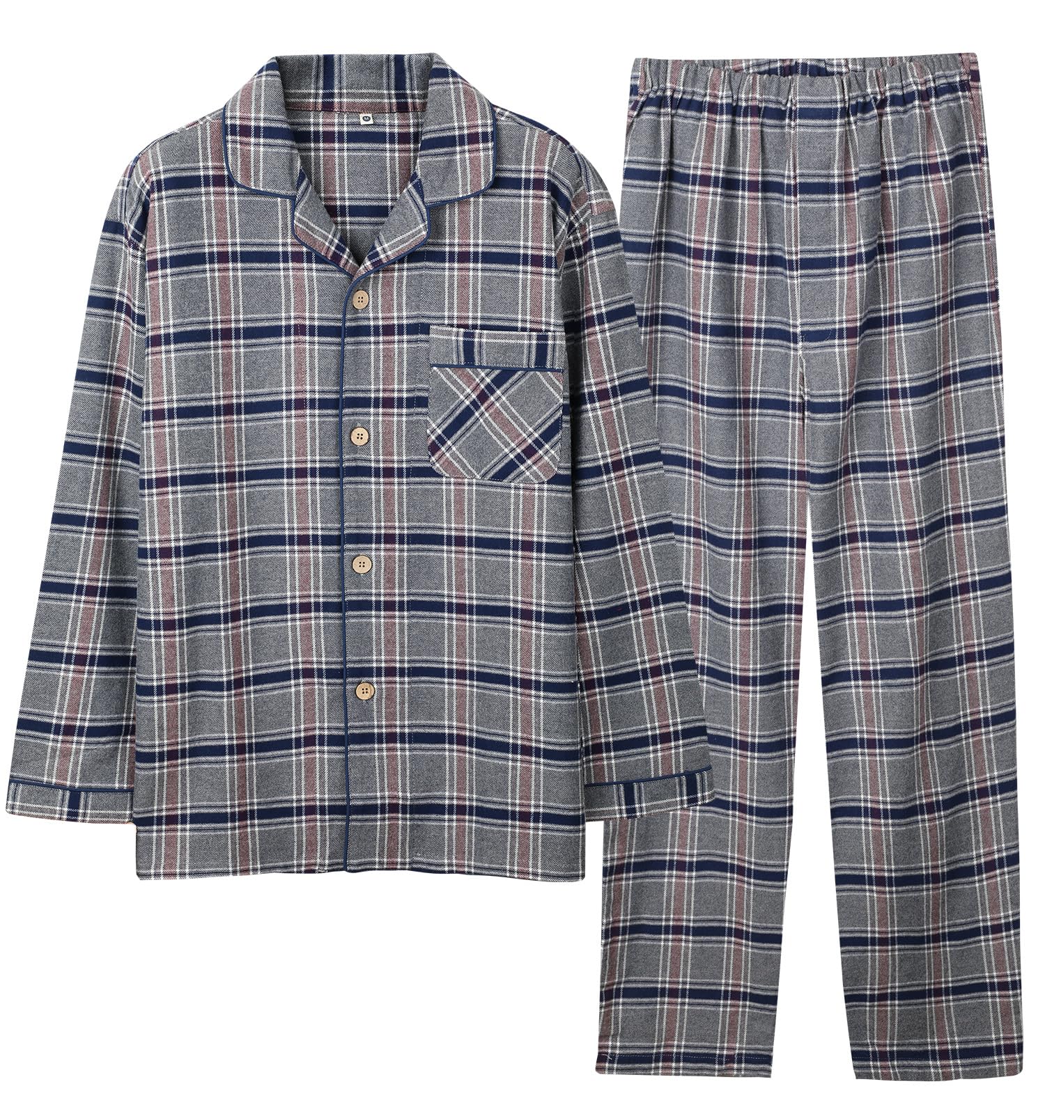 

Lecone Хлопковый Длинный Домашний Костюм в Клетку с Начесом Больших Размеров Подходит для Больницы и Зимы Мужская 100% Пижама, Рукав, Комплект с Открытой Передней Частью, Узор,