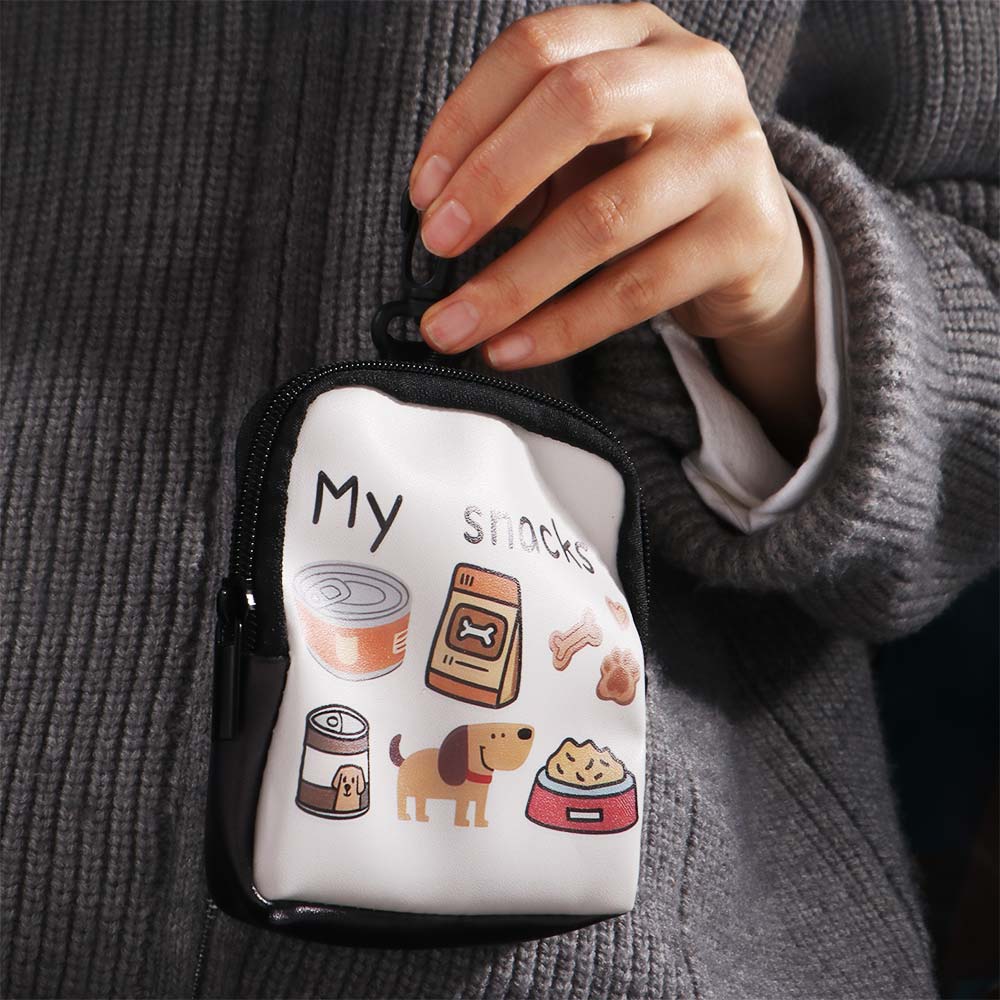 With Hook Dog Treat Bag Zipper Closure Dog Print Portable Pet Snack Pouch Multi-functional Leak-proof Puppy Pet Training Bag