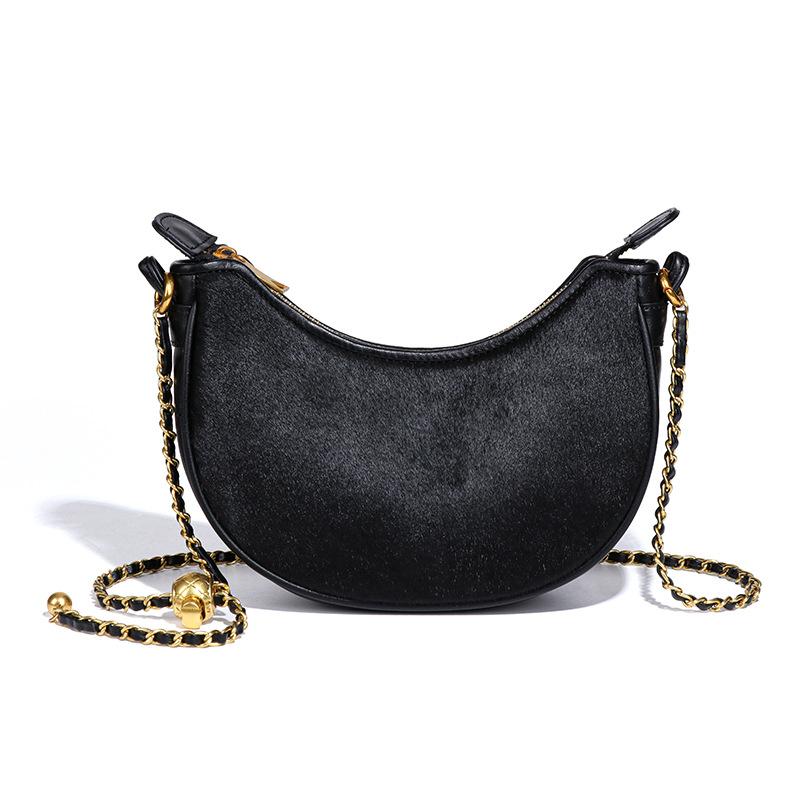 Fashionable Leopard Print Dumpling Wrappers, Horsehair Crescent Bag, Texture, Niche Crossbody Crescent Bag, Retro Single-shoulder Bag