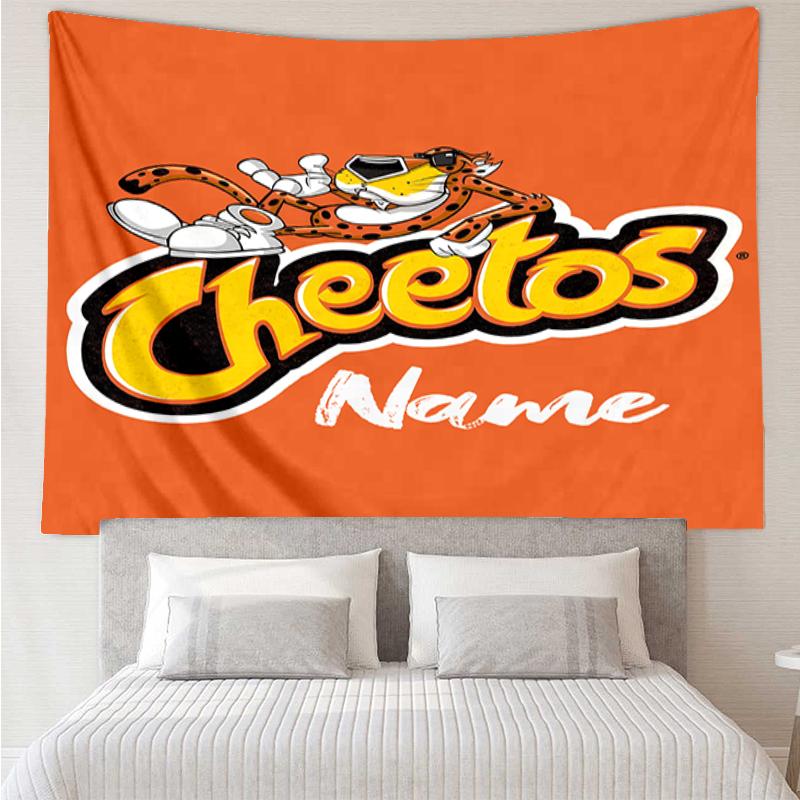 Custom Name Cheetos Print Tapestry, Backdrop, Easy Setup, Ideal for Bedroom, Office & Living Room, with Aesthetic Wall Hanging Decor.