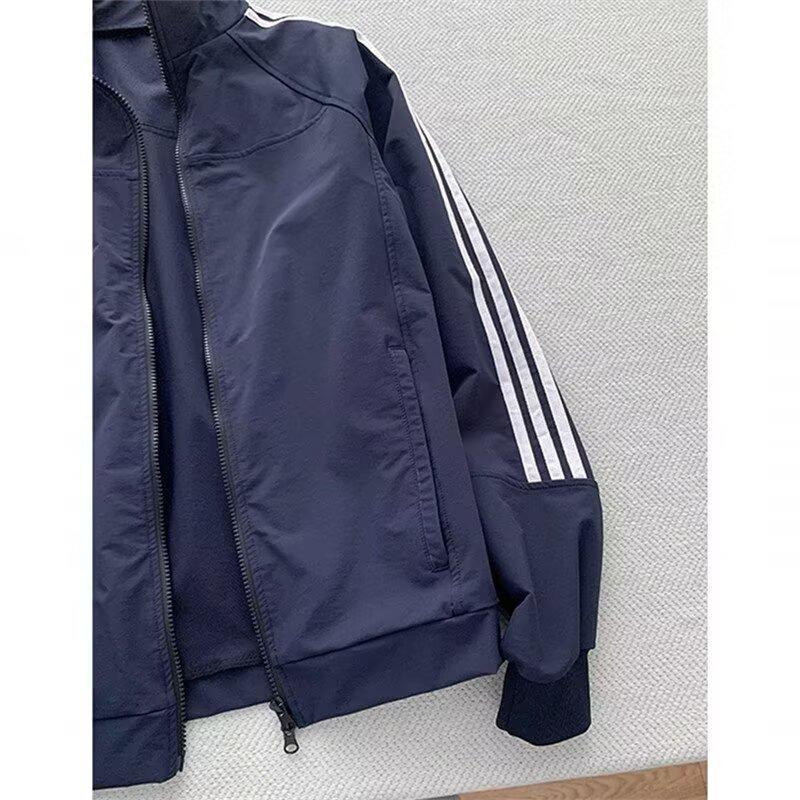 Men's 2026 High-End Japanese Style Three-Stripes Zipper Jacket - Sporty Hoodless Cardigan