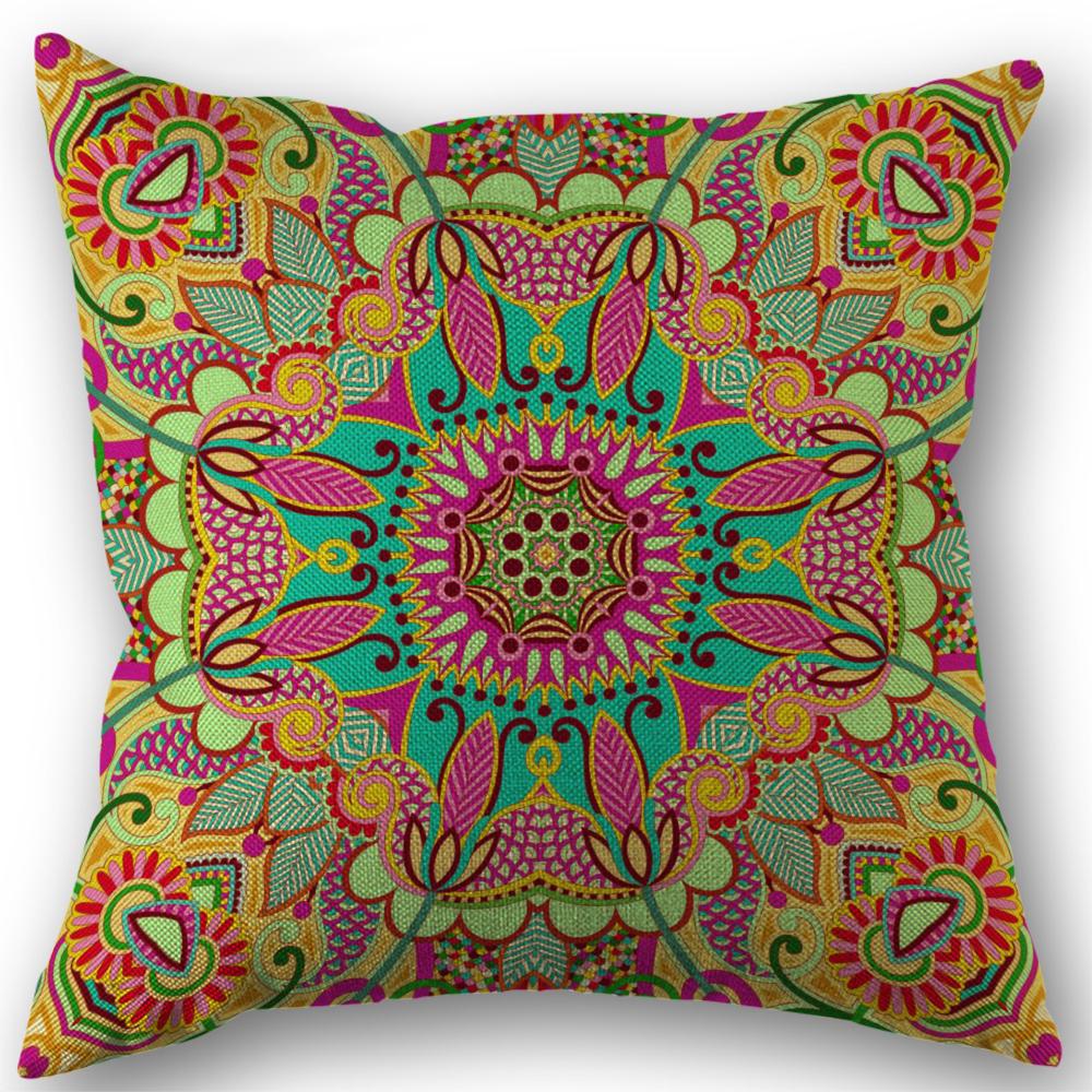 Bohemian Cushion Cover Linen Cushion Case Mexican Elements Throw Pillow Case 45X45Cm Home Decor Square Zipper Pillow Case