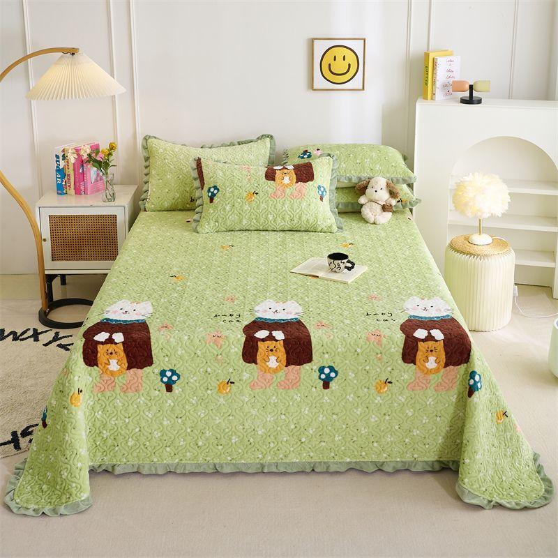 Milk Velvet Crystal Velvet Bed Cover Mattress Cover Blanket Kang Cover Warm Plus Velvet Blanket Quilted Bed Sheet Thickened Three-piece Set