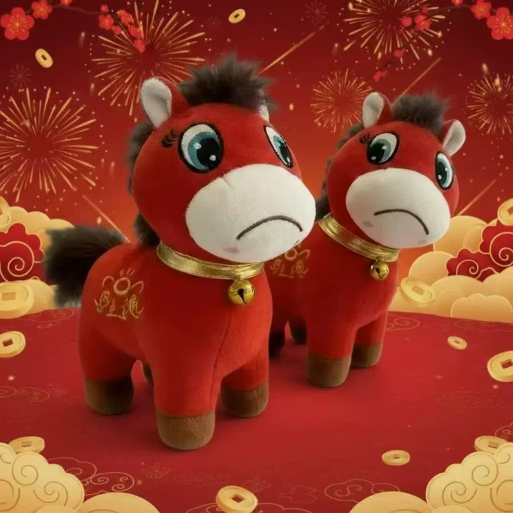 New 2026 Year of The Cry Horse Plush Toy Traditional Chinese Zodiac Stuffed Horse 25cm Good Luck Pony Doll