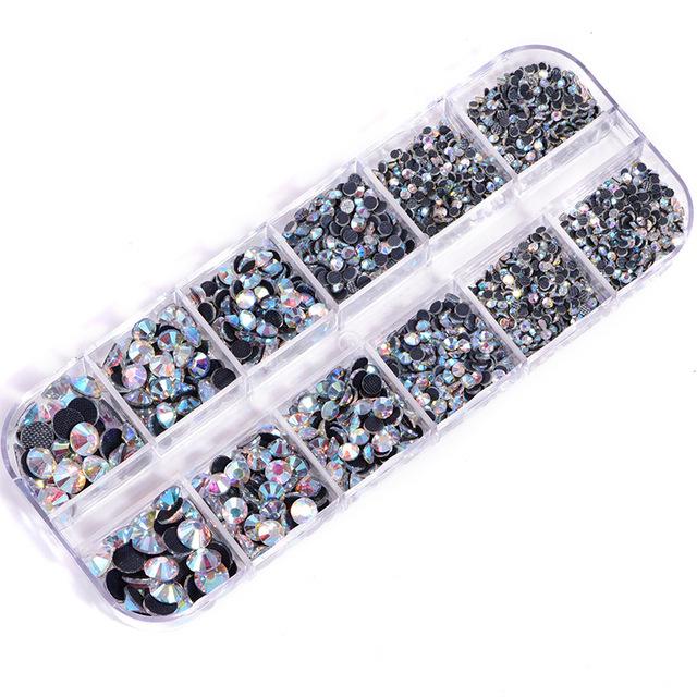 12-Grid Boxed Rhinestones, Glass Dmc Hot Diamonds, Crystal Clothing Accessories, Jewelry Diy Tool Set