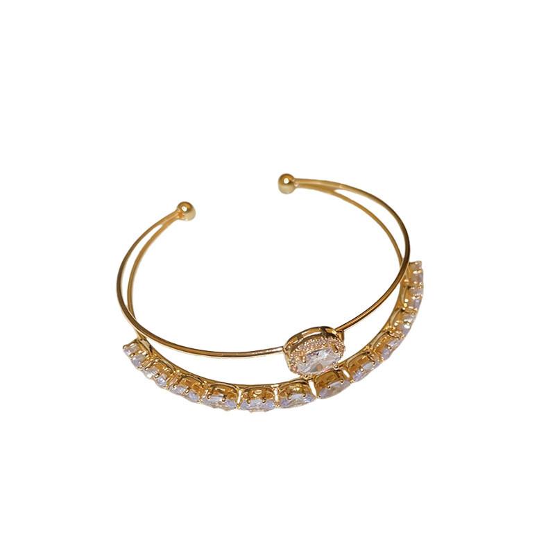 

Zircon Open Bangle Jewelry Copper Plastic Minimalist Geometric Style For Women золотой