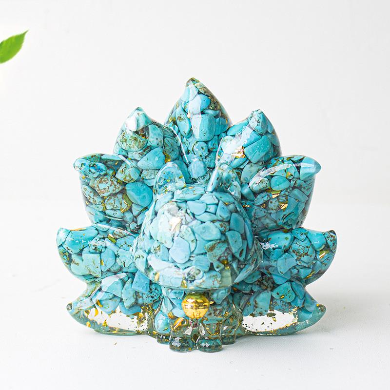 Mythical Creature Resin Crystal Nine Tailed Fox Ornament For Tabletop Decor Gift
