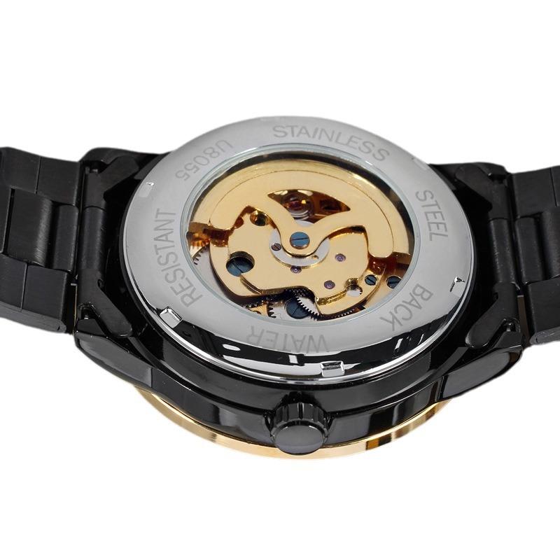 Herren Stahlarmband Modeuhr Winner Mechanische Uhr, Blaues Glas Skelett Automatische Mechanische Uhr