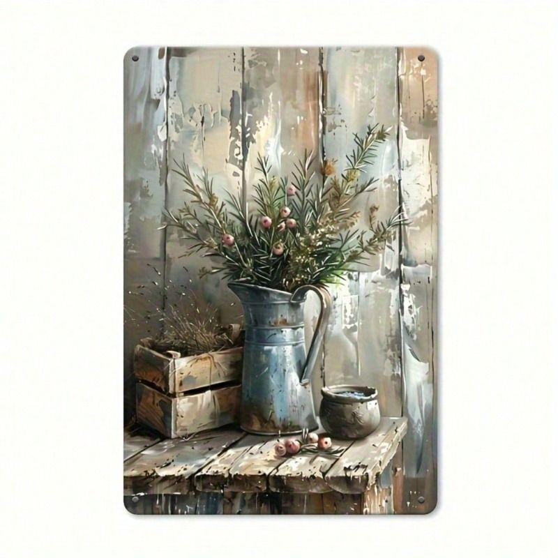 

Vintage Bloom Metal Wall Poster, Rustic Flat Floral Plaque for Living Room 12x8 Inch