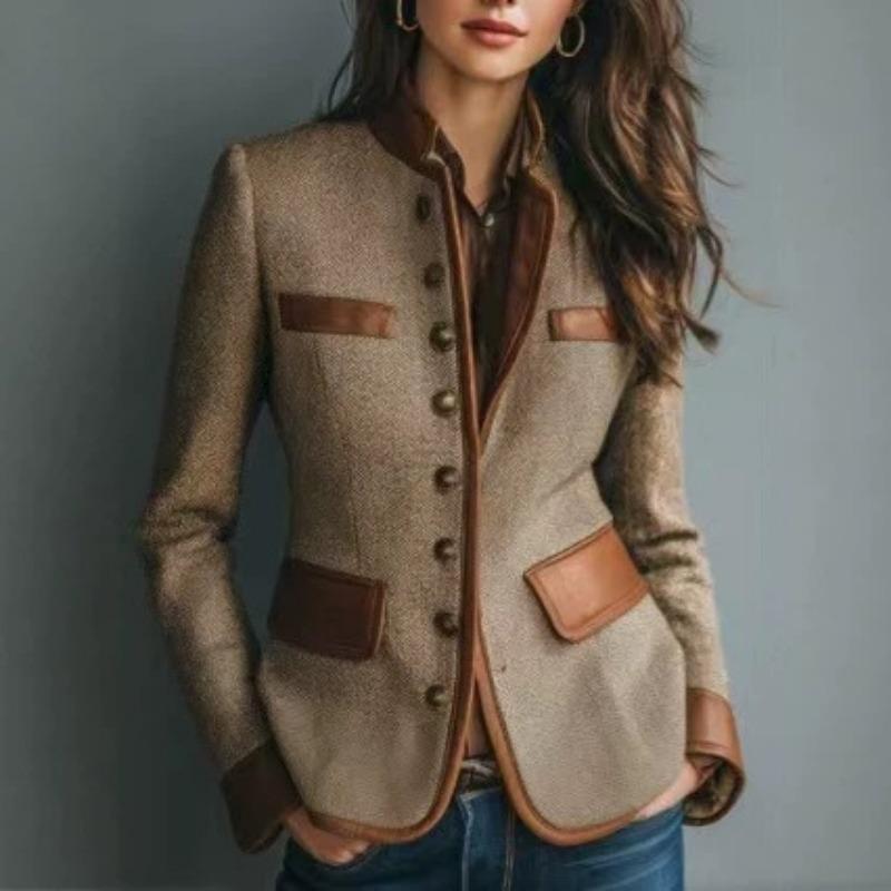 Women French Retro Color Block Velvet