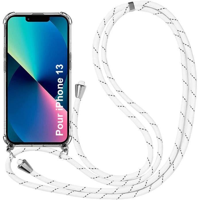 Coque de téléphone - pour iPhone 13 - Souple - Transparent - Anti-rayure - Cordon blanc