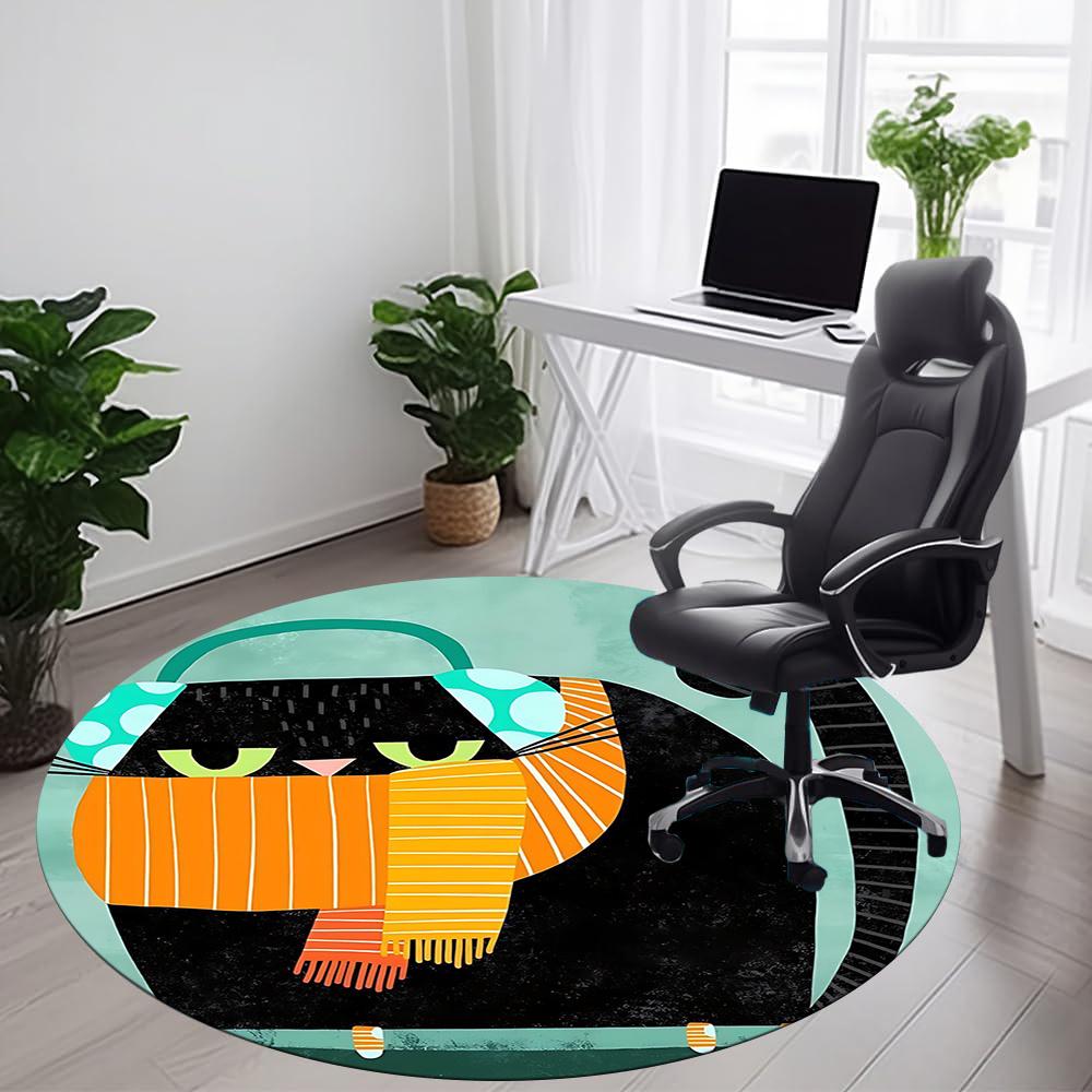 1pcCat Fashion Office Round Area Rug, Indoor Mat Suitable ForOffice, Under Office Chairs Bedroom Living Room Home Decor, Room Deco 074