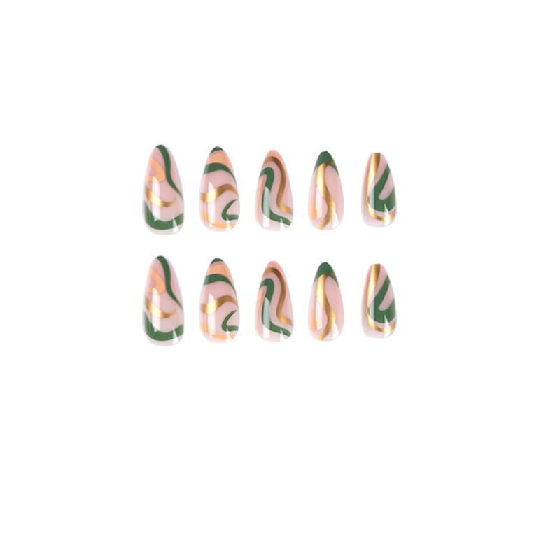 24ks/sada Rychlé nehty Hnědé Zelené vlny Nálepka Falešné Nials Nositelné Vodotěsné Manikúra Hotové nehty