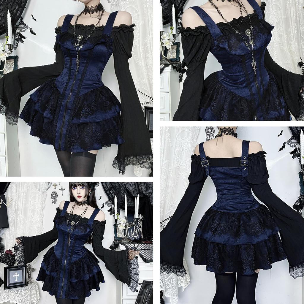 KLGIRL Gotisch Schwarz Lolita Mini Gotisch Lolita Halloween Harajuku Süß Süße Prinzessin Bühne Größe L Kleid, Cosplay, Kleid, Kostüm, Stil, Dunkel, Dunkel,