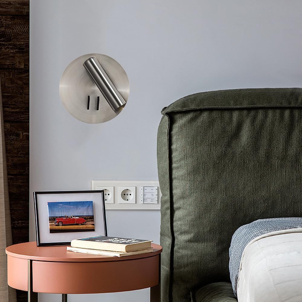 Bedside Reading Wall Lamp LED Wall Sconce Adjustable Headboard Light 350°+90° Rotation Hardwired Sconces Wall Swivel Spotlights for Bedroom Living