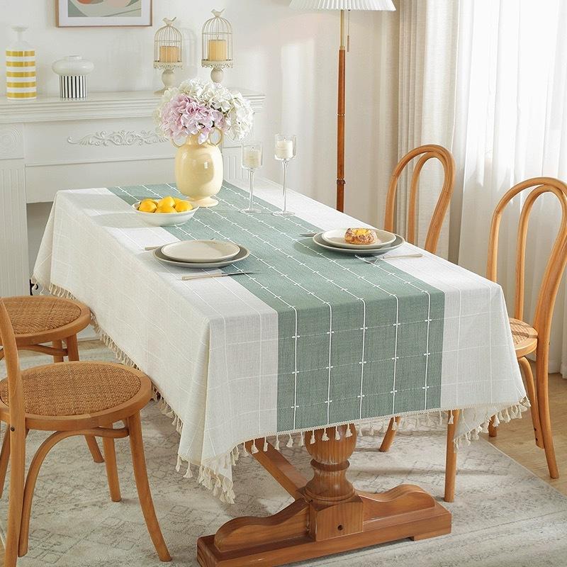 

Nordic Style Hollow Tablecloth Square Line Pattern Tassel Pendant Edge Desk Pads Solid Color Cotton Linen Restaurant Decoration tablecloth 90x90cm