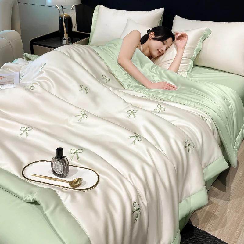 لحاف ربيع وصيف مطرز فاخر مجموعة 4 قطع أو مجموعة 3 قطع أو قطعة واحدة بطانية صيفية فاخرة صديقة للبشرة لحاف خفيف الوزن