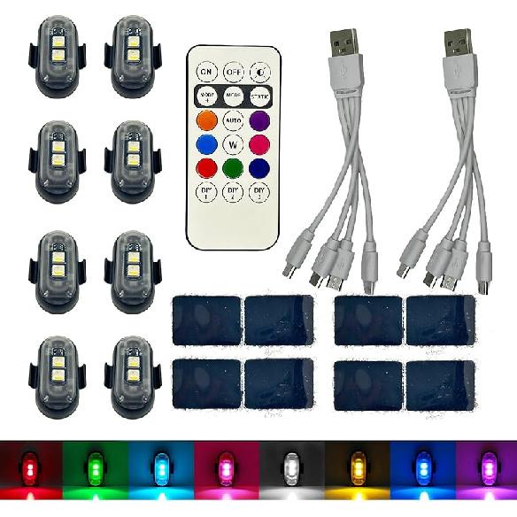 4PCS Wireless LED Strobe Lights with Remote Control, 8 Colors USB Charing Waterproof Anti-Collision Led Emergency Warning Lights for Car Motorcycle