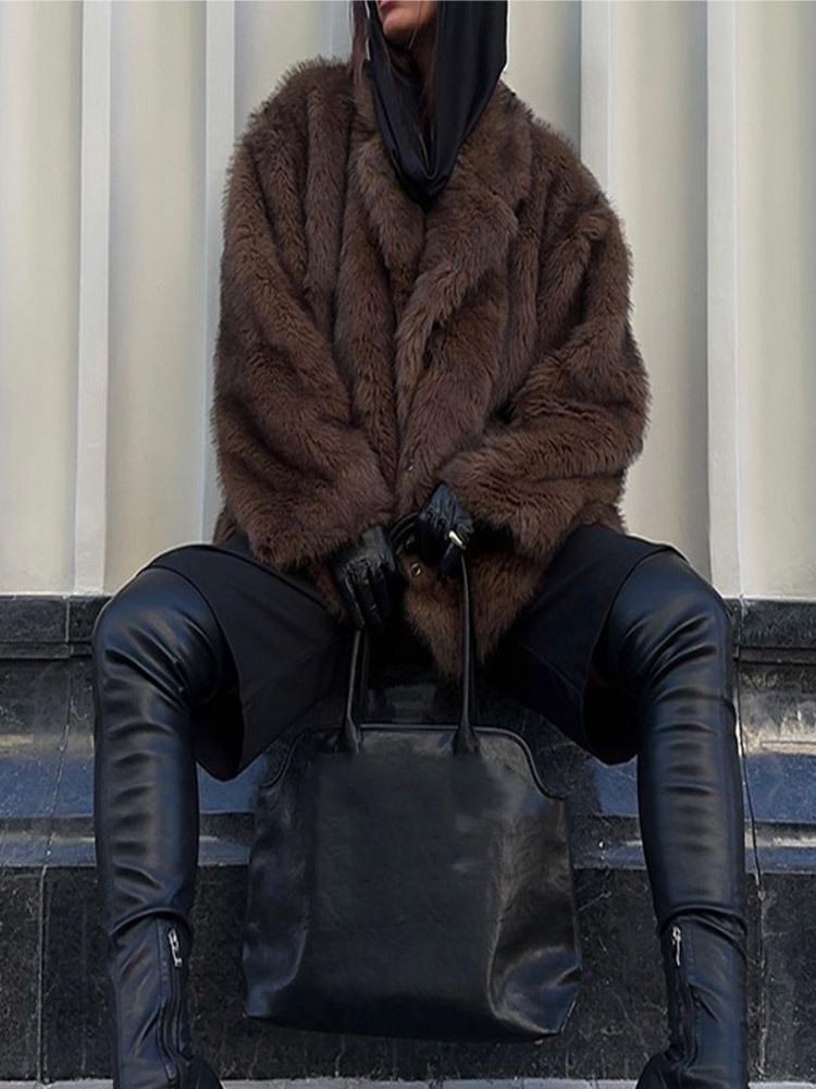 Solid Color Plush Lapel Faux Fur Coat - Comfortable, Warm Autumn/Winter Fashion